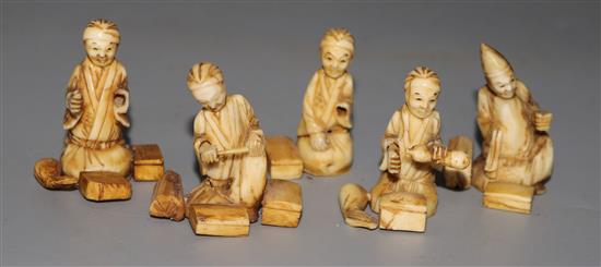 Five Japanese sectional ivory figures